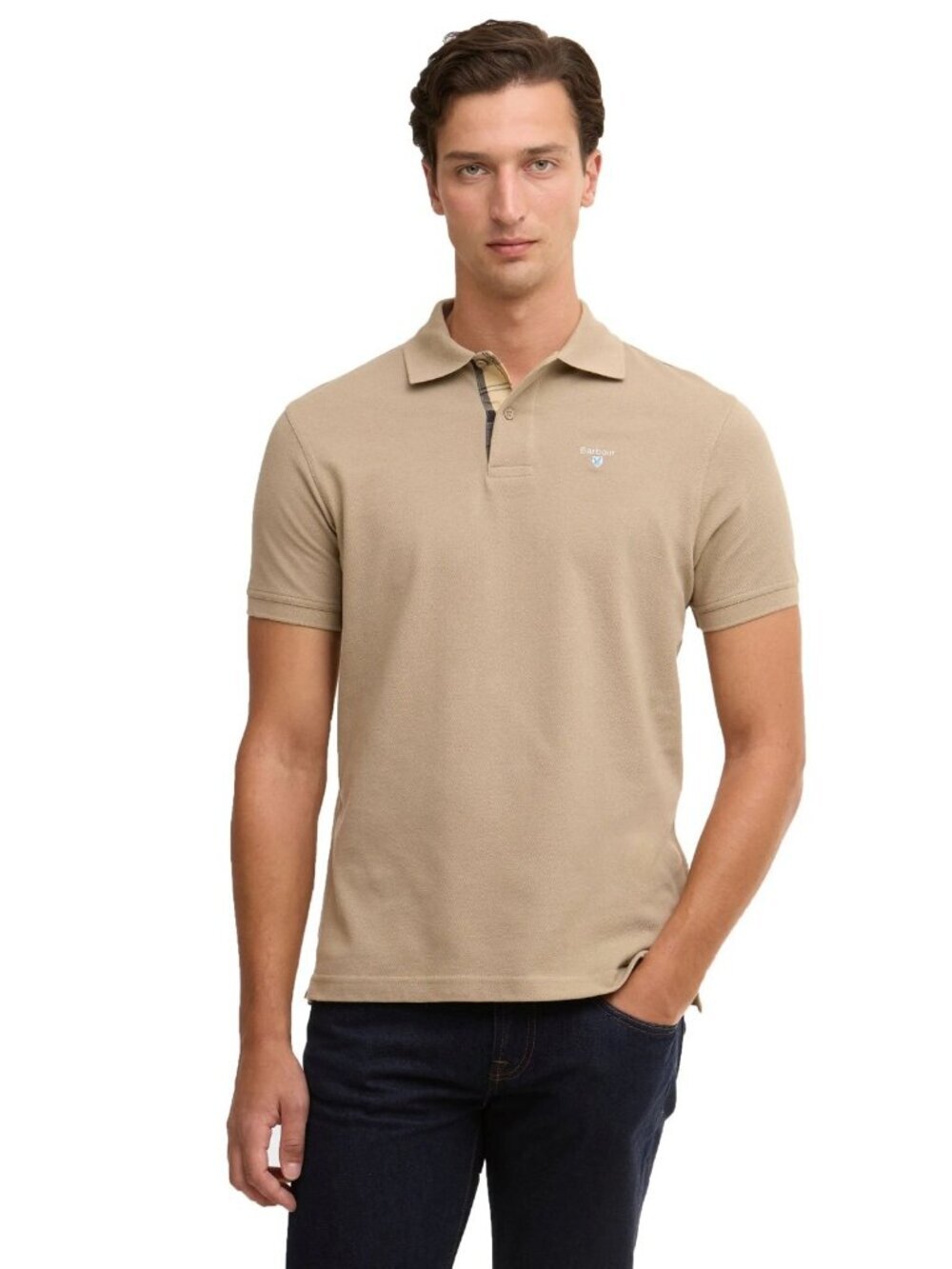 BARBOUR TARTAN PIQUE POLO SHIRT WASHED STONE